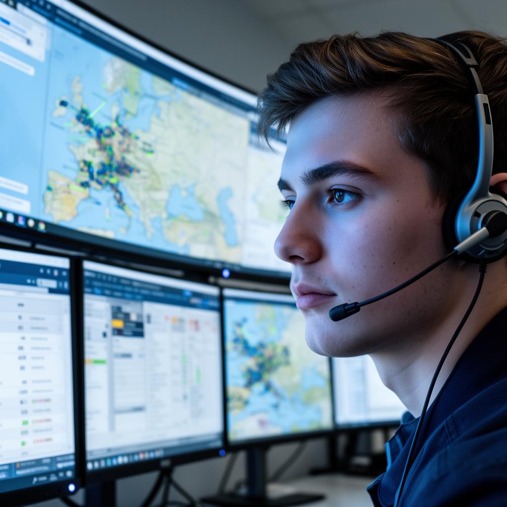 Dispatcher en tour de contrôle suivant une flotte européenne